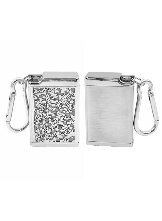 Hourwof Metal Portable Ashtray with Lid,Outdoor Pocket Ashtray for Cigarettes,Cute Travel Ashtray with Keychain,Relief Silver - Image 2