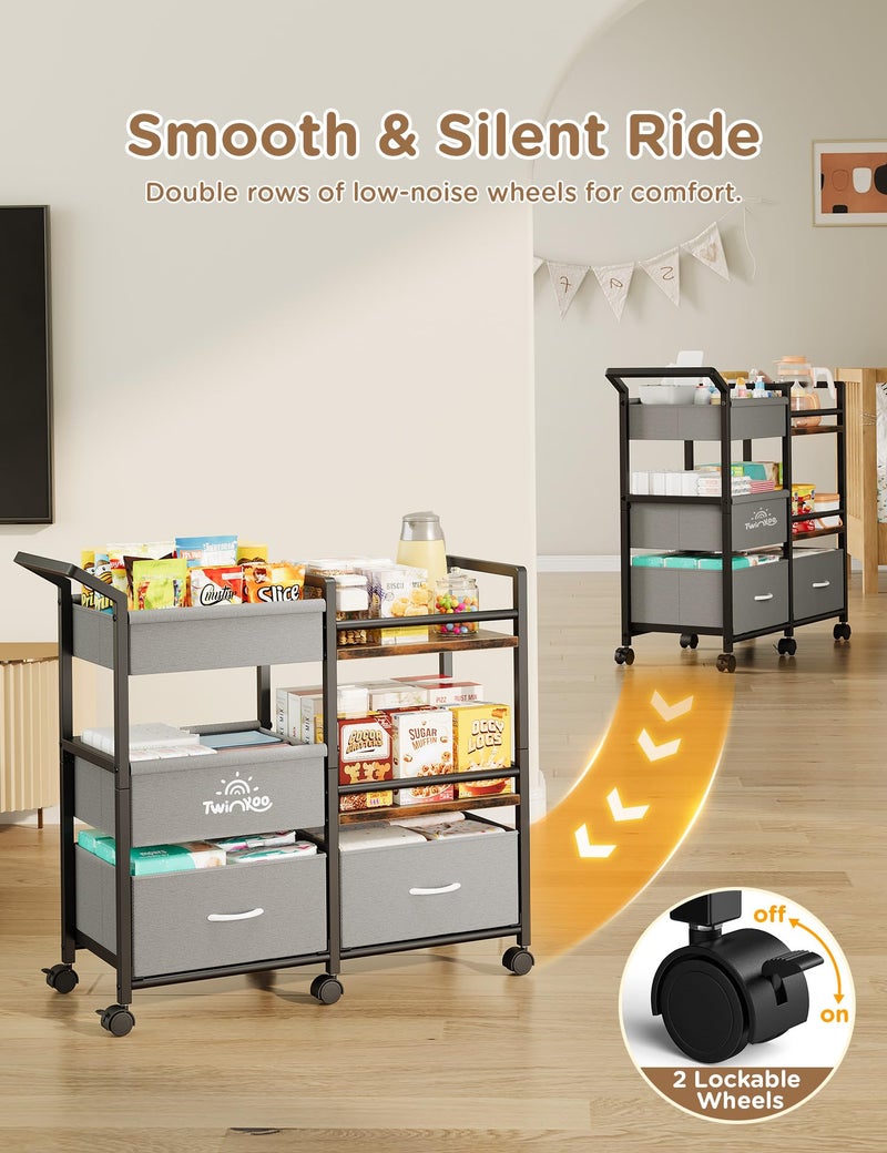 Twinkoo 2-in-1 Baby Diaper Caddy Organizer, 3 Tier Rolling Storage Cart with Dividers and Drawers, Baby Essentials for Nursery Storage, Mobile Utility Cart with Wheels Large Capacity Easy to Assemble - Image 5