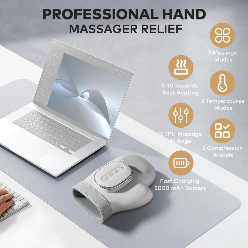 Bluejw Smart Hand Massager with Heat Compression Relief for Arthritis & Carpal Tunnel Relief, Cordless Portable Therapy Glove, Electric Shiatsu Wrist/Finger/Palm Massager (Hand Massager for KSA) - Image 4