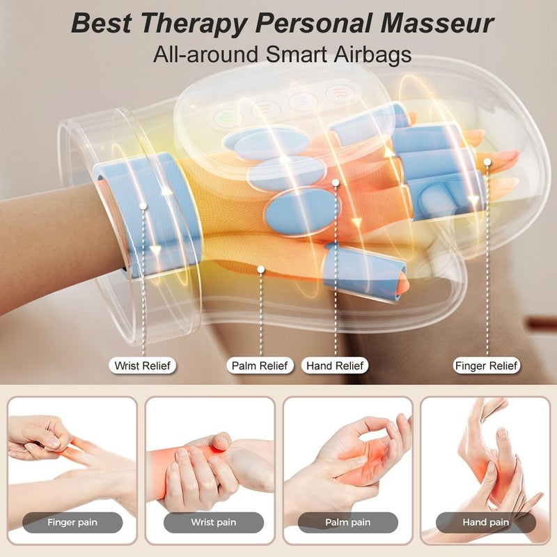 Bluejw Smart Hand Massager with Heat Compression Relief for Arthritis & Carpal Tunnel Relief, Cordless Portable Therapy Glove, Electric Shiatsu Wrist/Finger/Palm Massager (Hand Massager for KSA) - Image 2