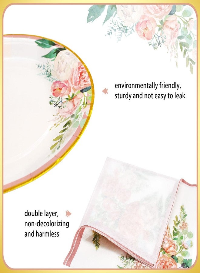Boosolo Floral Party Supplies - Paper Plates and Napkins Sets for 50 Guests - Include Floral Party Disposable Paper Dinner Plates, Napkins for Baby or Bridal Shower, Birthday, Wedding - Image 4