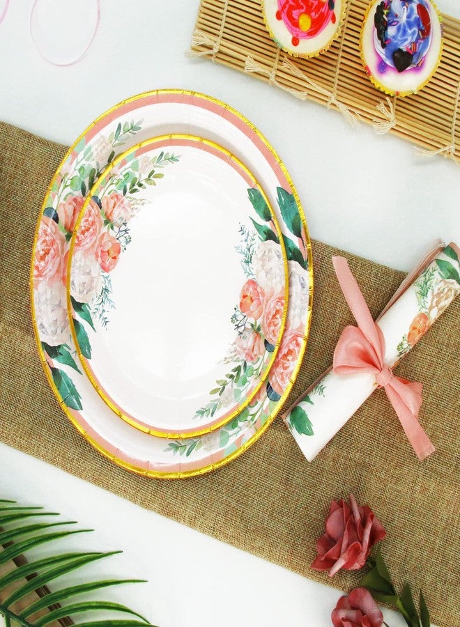 Boosolo Floral Party Supplies - Paper Plates and Napkins Sets for 50 Guests - Include Floral Party Disposable Paper Dinner Plates, Napkins for Baby or Bridal Shower, Birthday, Wedding - Image 5