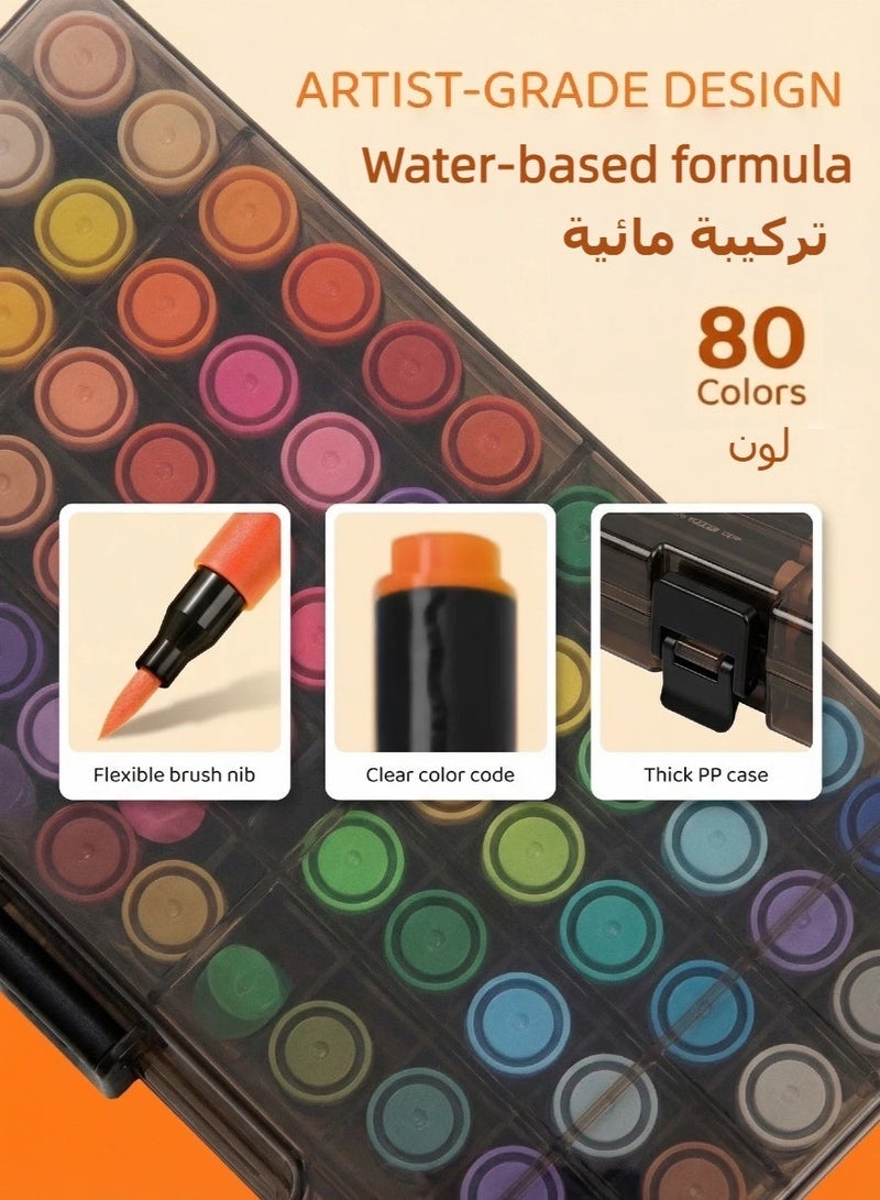 TrueColor 80-color marker set, marker pens, oil-based and watercolor pens, colored pens for drawing, acrylic markers watercolor pen sets art students' hand-painted, Art Watercolour Pens, Pens Art, Markers, Fineliner, Water Color Drawing Pens - Image 4
