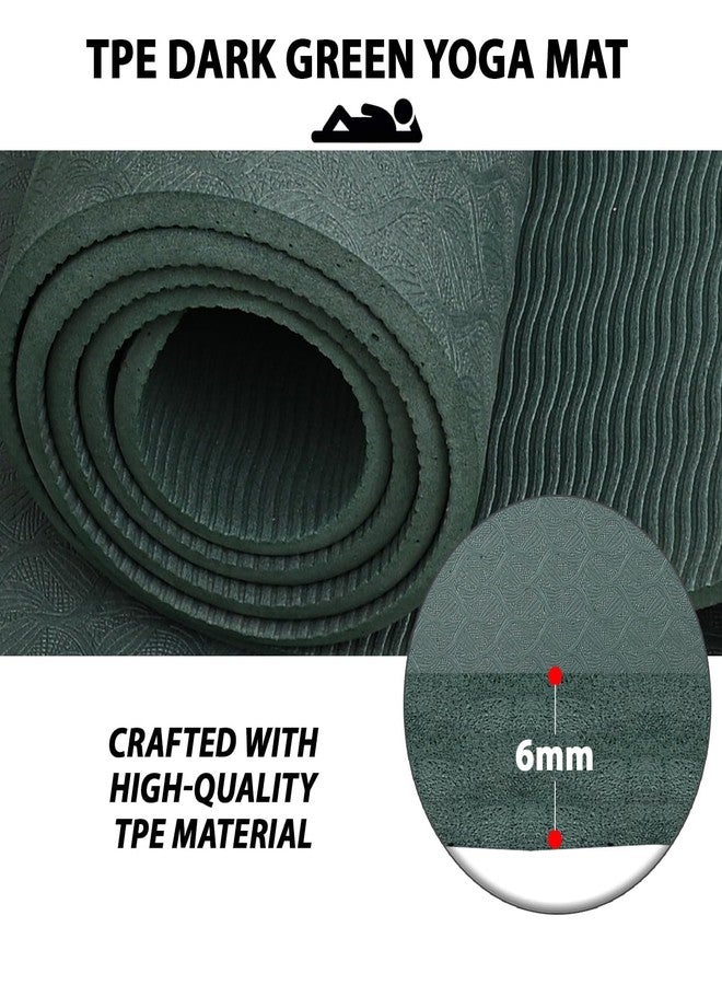 LEAFED TPE Material 6MM Anti-Slip Yoga Mat for Gym Workout and Yoga Exercise for Men & Women, Premium Yoga Mat (Forest Green) - Image 2