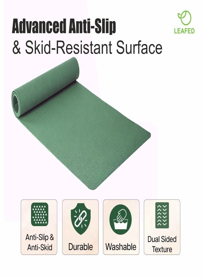 LEAFED TPE Material 6MM Anti-Slip Yoga Mat for Gym Workout and Yoga Exercise for Men & Women, Premium Yoga Mat (Forest Green) - Image 5
