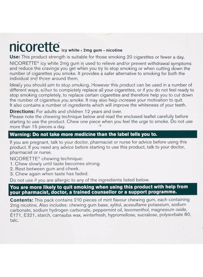 Nicorette Icy White Gum Nicotine 210 Piece, 2 mg - Image 3