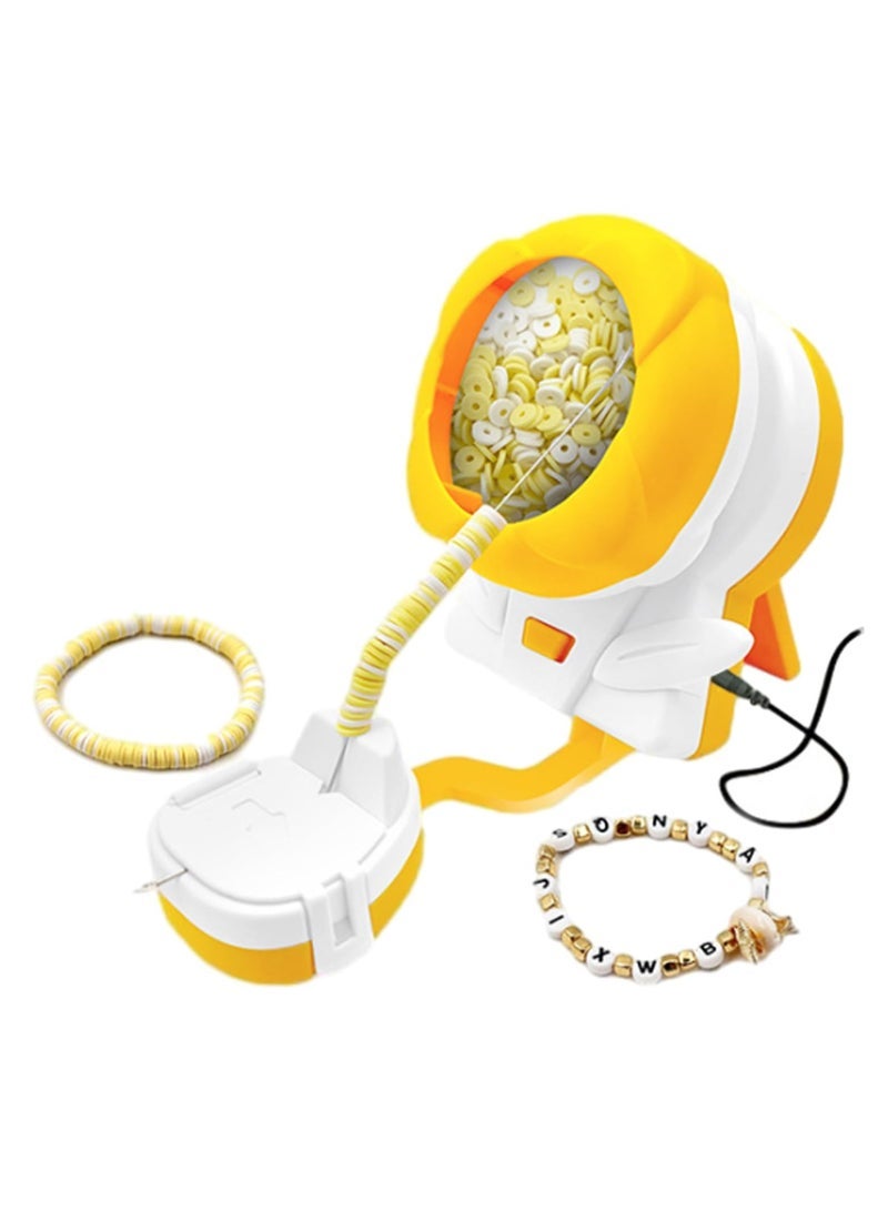 كابتن تيك Electric Auto Bead Spinner, Gift for Girls, Clay Bead Spinner for Jewelry Making, USB DIY Bead Spinner Kit with Needle and Holder for Making Friendship Bracelets, Waist Crafts, Necklaces (Yellow) - Image 1