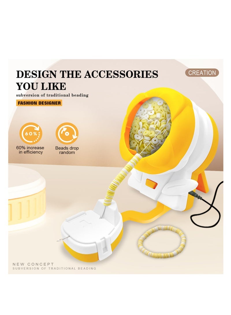 كابتن تيك Electric Auto Bead Spinner, Gift for Girls, Clay Bead Spinner for Jewelry Making, USB DIY Bead Spinner Kit with Needle and Holder for Making Friendship Bracelets, Waist Crafts, Necklaces (Yellow) - Image 2