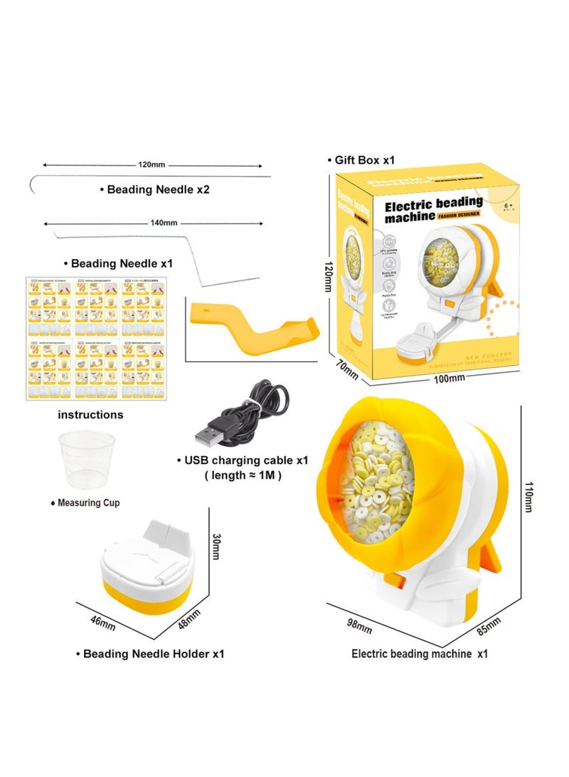 كابتن تيك Electric Auto Bead Spinner, Gift for Girls, Clay Bead Spinner for Jewelry Making, USB DIY Bead Spinner Kit with Needle and Holder for Making Friendship Bracelets, Waist Crafts, Necklaces (Yellow) - Image 3