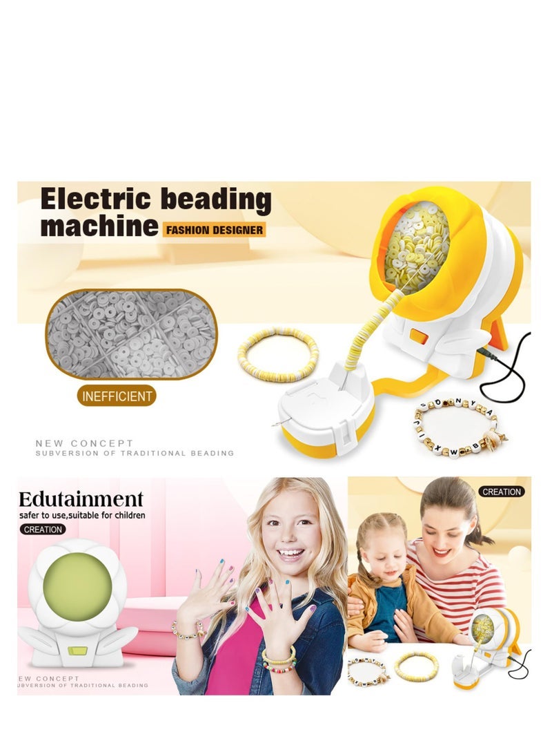 كابتن تيك Electric Auto Bead Spinner, Gift for Girls, Clay Bead Spinner for Jewelry Making, USB DIY Bead Spinner Kit with Needle and Holder for Making Friendship Bracelets, Waist Crafts, Necklaces (Yellow) - Image 4