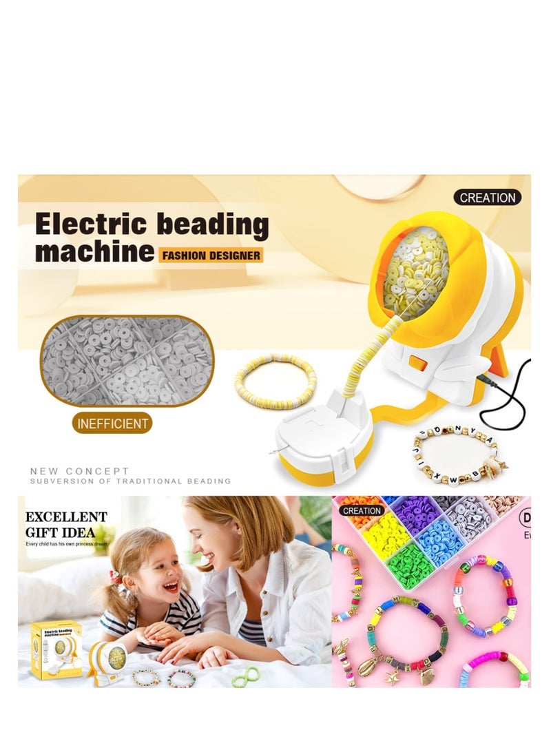 كابتن تيك Electric Auto Bead Spinner, Gift for Girls, Clay Bead Spinner for Jewelry Making, USB DIY Bead Spinner Kit with Needle and Holder for Making Friendship Bracelets, Waist Crafts, Necklaces (Yellow) - Image 5
