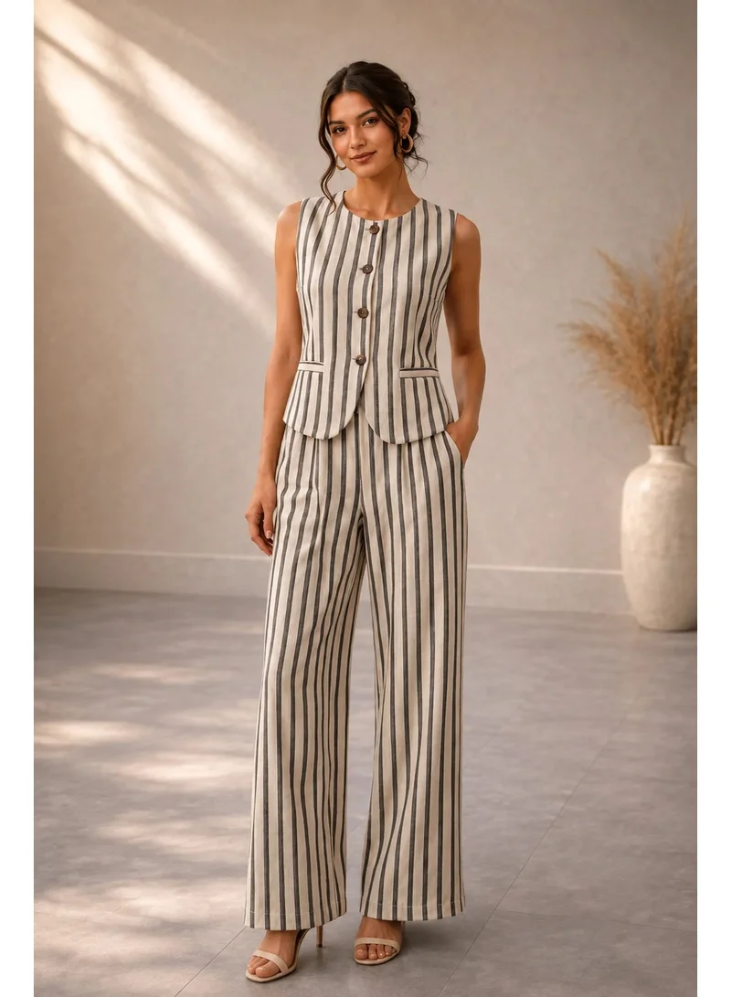 2Trendy Women's Striped Blazer with Front Buttons