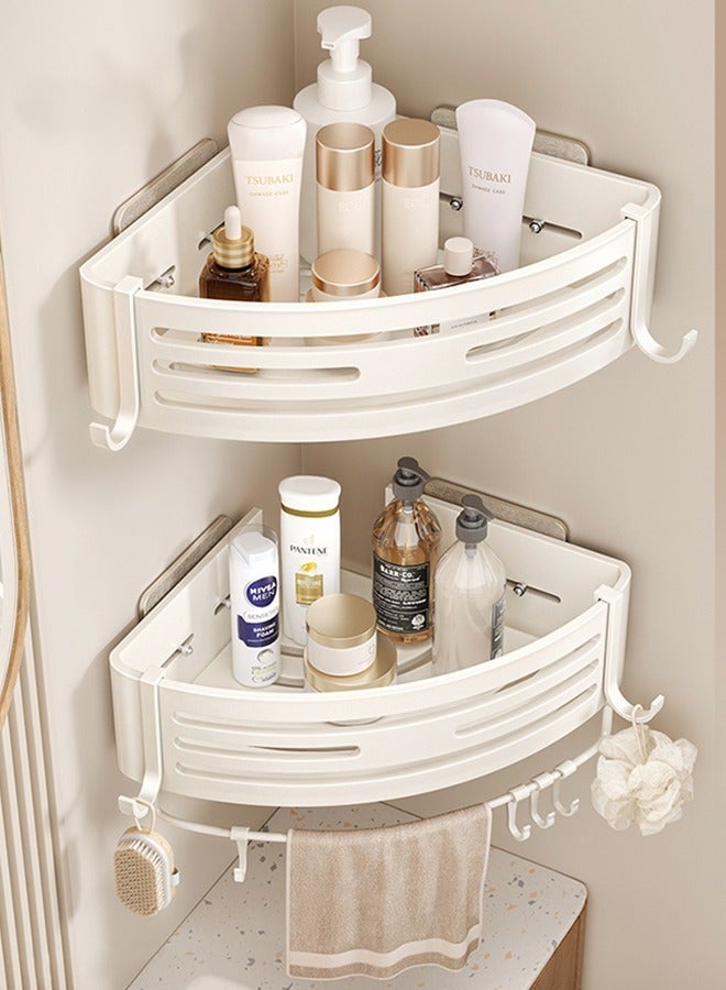2 Pack Corner Shower Caddy with 6 Hooks, Aluminum Rustproof Bathroom Shelf with Towel Bar Storage Rack, No Drilling Wall Mounted Shower Organizer, Removable Bath Storage Basket for Bathroom, Toilet, Kitchen - Image 1