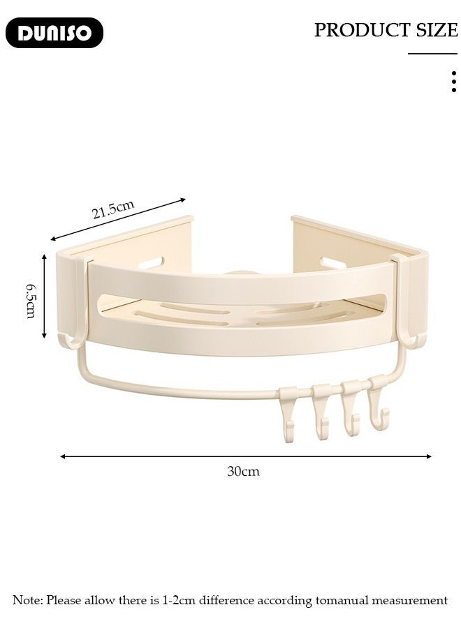 2 Pack Corner Shower Caddy with 6 Hooks, Aluminum Rustproof Bathroom Shelf with Towel Bar Storage Rack, No Drilling Wall Mounted Shower Organizer, Removable Bath Storage Basket for Bathroom, Toilet, Kitchen - Image 2