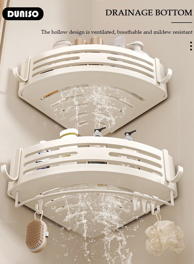 2 Pack Corner Shower Caddy with 6 Hooks, Aluminum Rustproof Bathroom Shelf with Towel Bar Storage Rack, No Drilling Wall Mounted Shower Organizer, Removable Bath Storage Basket for Bathroom, Toilet, Kitchen - Image 3