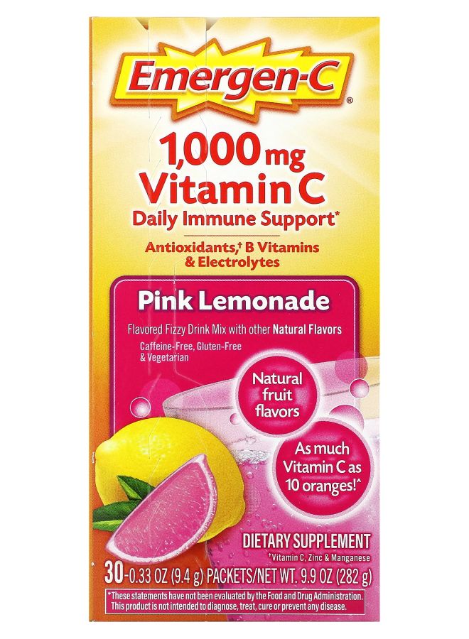 Emergen-C Vitamin C Pink Lemonade 1000 mg 30 Packets 0.33 oz (9.4 g) Each