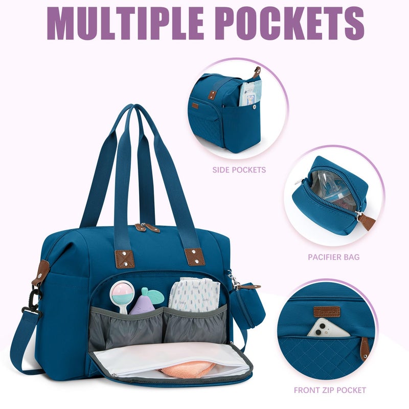 Tuwubi Diaper Bag Tote,Baby Diaper Bag with Pacifier Case Large Travel Diaper Tote Caddy for Mom and Dad Multifunction Baby Bag - M-Teal - Image 3