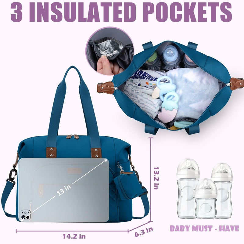Tuwubi Diaper Bag Tote,Baby Diaper Bag with Pacifier Case Large Travel Diaper Tote Caddy for Mom and Dad Multifunction Baby Bag - M-Teal - Image 2