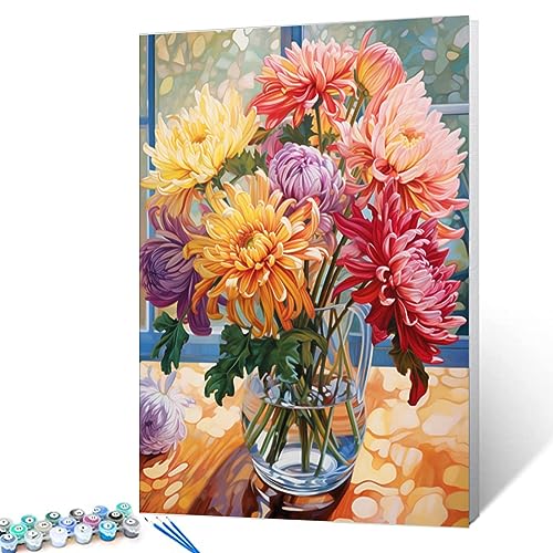 Tucocoo Persian Chrysanthemum in Vase DIY Paint by Numbers for Adults Flowers in Vase DIY Oil Painting Painting Kits Canvas with Acrylic Paints Flowers Floral Art 16x20 Inch Without Frame - Image 3