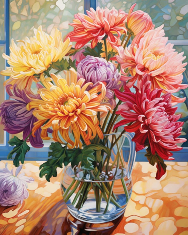 Tucocoo Persian Chrysanthemum in Vase DIY Paint by Numbers for Adults Flowers in Vase DIY Oil Painting Painting Kits Canvas with Acrylic Paints Flowers Floral Art 16x20 Inch Without Frame - Image 2