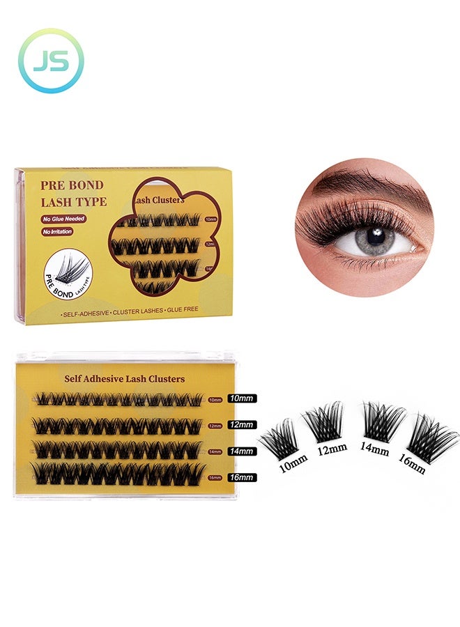 JS 48 Pcs Self Adhesive False Eyelashes, 4 Rows Press On Lashes Pre Glued Eyelash Clusters Self Stick Cluster Lashes, No Glue Needed False Lash Clusters, DIY Lash Extension Kit for Beginners - Image 1