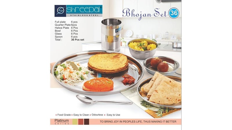 Shreepal طقم عشاء شريبال من الفولاذ المقاوم للصدأ مكون من 36 قطعة، تصميم أنيق | طقم غداء، طقم شاجون | طقم أدوات المطبخ للمنزل - Image 2