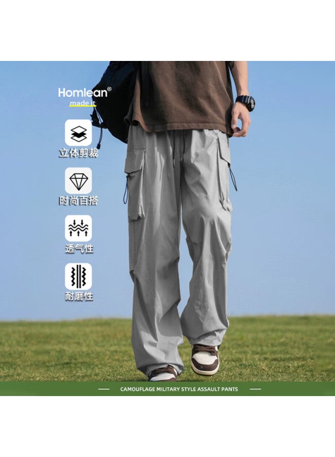 Homlean American-style Paratrooper Work Pants Men's Summer Loose Thin Ice-cool Breathable Casual Trousers B6603 Light Grey 4XL - Image 1