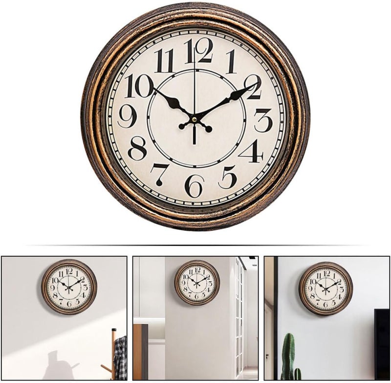 Vintage Style Mute Quartz Wall Clock 12-inch Retro Brushed Gold Decorative Analog Clock for Living Room Bedroom Home Décor - Image 4
