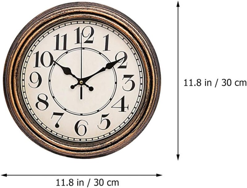 Vintage Style Mute Quartz Wall Clock 12-inch Retro Brushed Gold Decorative Analog Clock for Living Room Bedroom Home Décor - Image 2