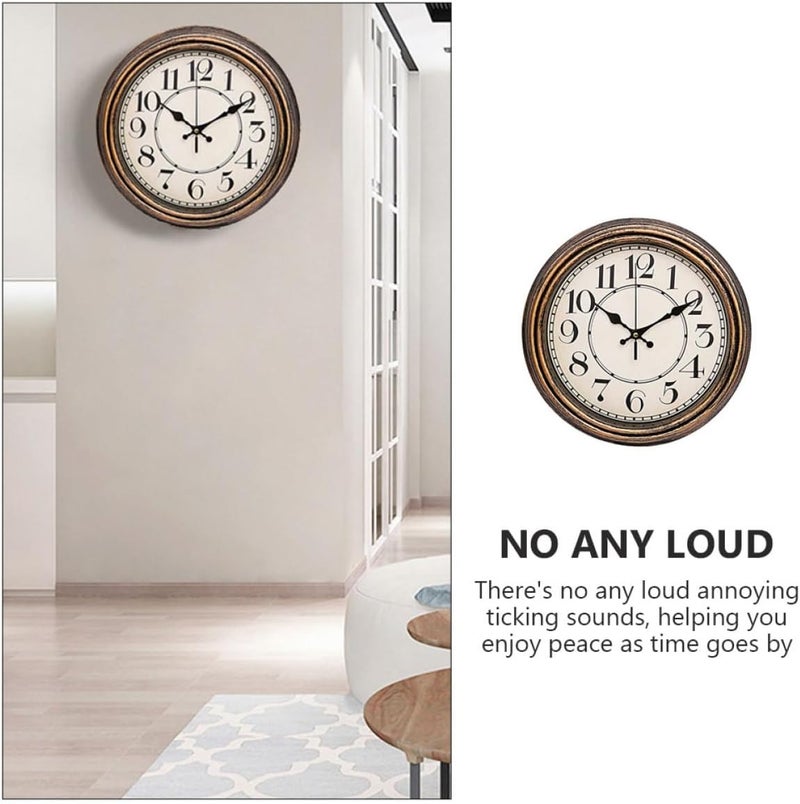 Vintage Style Mute Quartz Wall Clock 12-inch Retro Brushed Gold Decorative Analog Clock for Living Room Bedroom Home Décor - Image 3