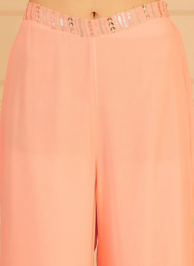 Indo Street Embellished Peach Top & Palazzo Set for Women