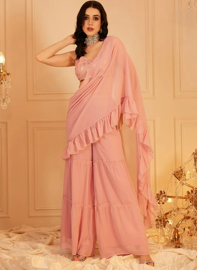 Indo Street Embellished Peach Top & Palazzo Set for Women