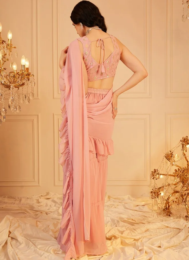 Indo Street Embellished Peach Top & Palazzo Set for Women