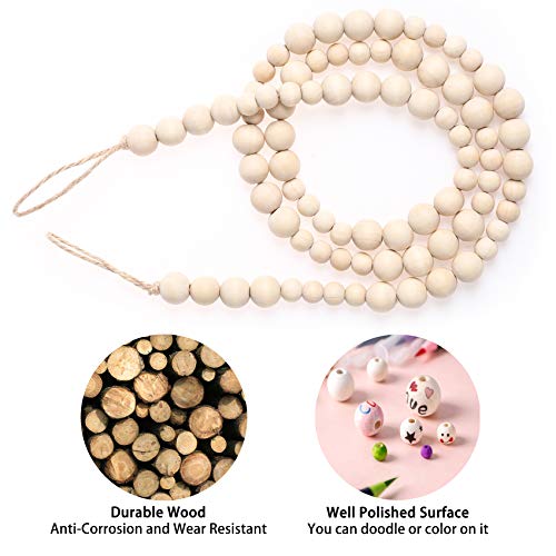 QXUJI 2PCS Wall Hanging Photo Display with Wooden Beads Garland, Collage Picture Frame for Boho Wall Decoration, Photo Holders with 9 Wood Clips, for Rustic Country Decor, Home Nursery Room Dorm Decor - Image 3