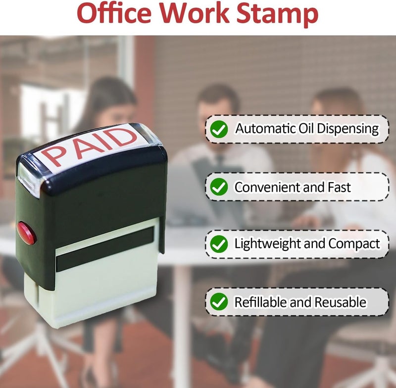 HYRAINBOW Paid Stamp Self Inking Rubber Stamp Refillable Red Ink Preinstalled 11x 35mm Bold Text Pre Inked Business Office Stamp Work Document Paid Notice Message Card Stamps Self Stationery Kit - Image 5