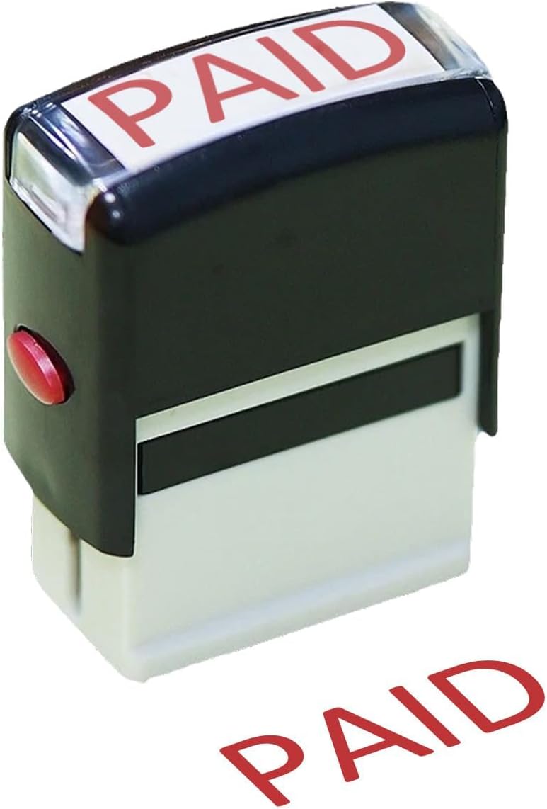 HYRAINBOW Paid Stamp Self Inking Rubber Stamp Refillable Red Ink Preinstalled 11x 35mm Bold Text Pre Inked Business Office Stamp Work Document Paid Notice Message Card Stamps Self Stationery Kit - Image 1