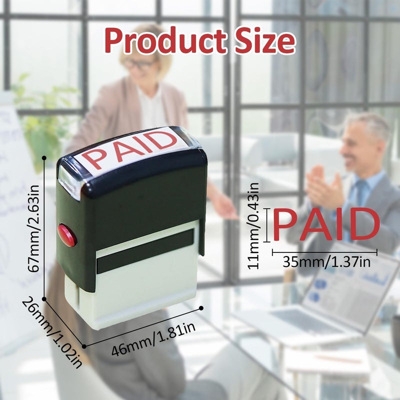 HYRAINBOW Paid Stamp Self Inking Rubber Stamp Refillable Red Ink Preinstalled 11x 35mm Bold Text Pre Inked Business Office Stamp Work Document Paid Notice Message Card Stamps Self Stationery Kit - Image 2