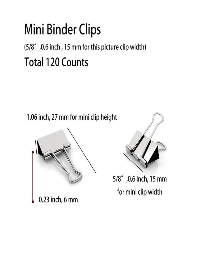 Nctinystore Silver Binder Clips Mini Metal Clamp 5/8-IN / 0.6-inch / 15-mm (Silver Mini 120-PCS) - Image 2