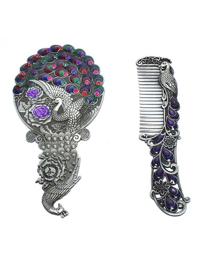 immatgar immatgar pharaonic Peafowl makeup pocket mirror with comb ancient Egyptian souvenirs gifts for women and mother from Egypt (Peafowl 10 - Silver - 13.5 CM Tall) 