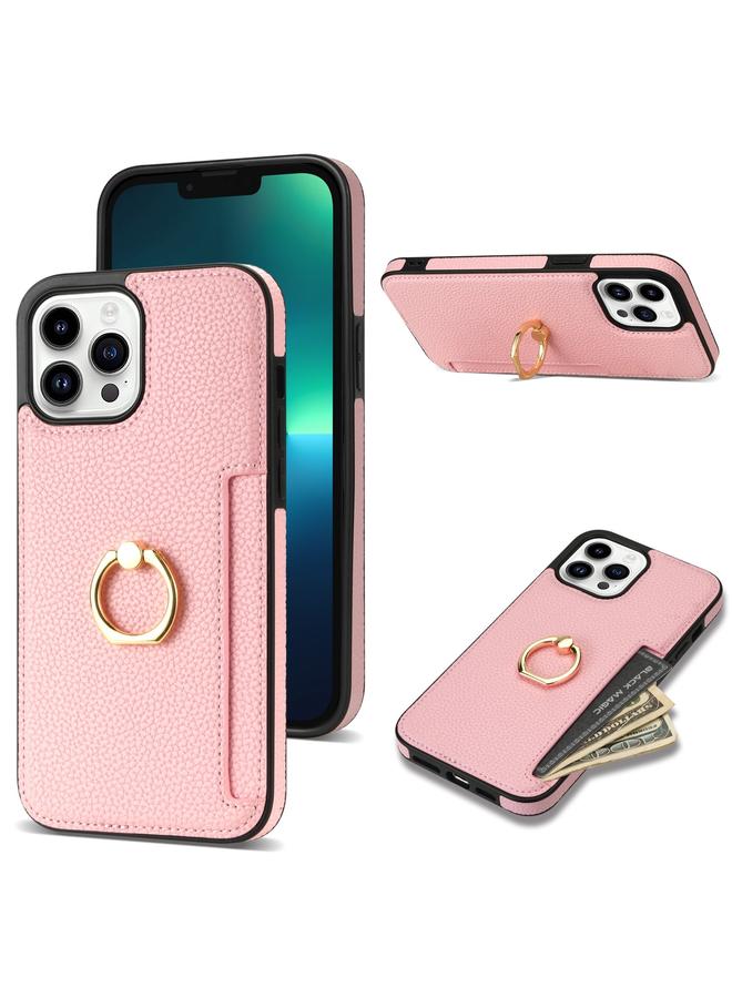 زبون جراب لهاتف iPhone 13 Pro Max Ring Card Litchi Leather Back Case Phone Case - Image 1