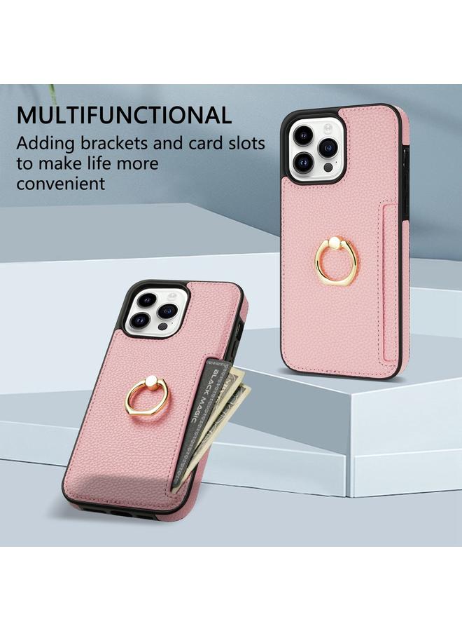 زبون جراب لهاتف iPhone 13 Pro Max Ring Card Litchi Leather Back Case Phone Case - Image 5