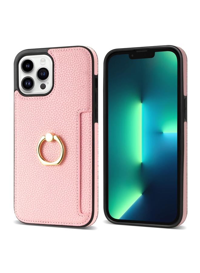 زبون جراب لهاتف iPhone 13 Pro Max Ring Card Litchi Leather Back Case Phone Case - Image 2