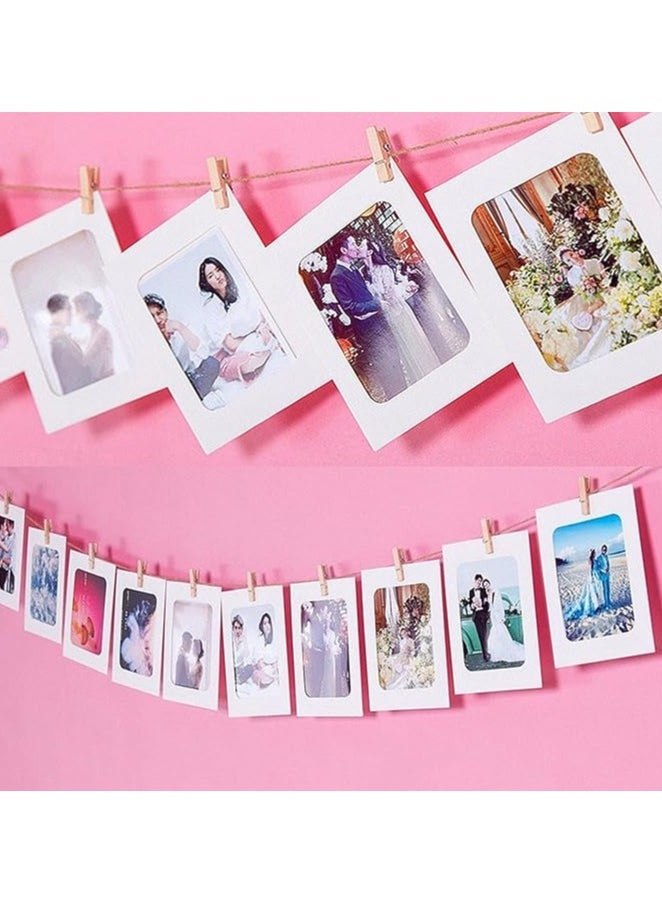 GUDOO 30 PCS DIY Paper Photo Frames 4x6 Picture Frame with Wooden Clips and String Hanging Cardboard Photo Frame 10x15 cm Set for Home Wall Decor (White 30 PACK)  - Image 3