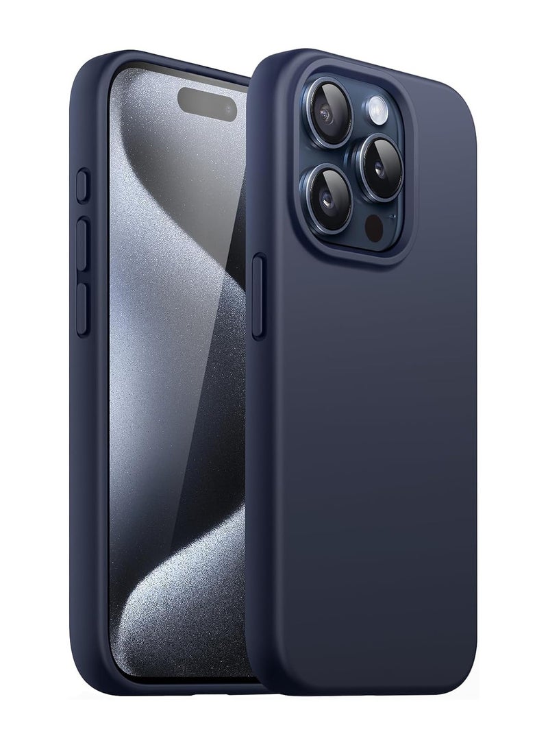 Silicone Case Compatible with iPhone 15 Pro 6.1inch, Slim Liquid Silicone, Layers of Soft Gel Rubber Shockproof, Protective Phone Case Cover with TPU Lining (Dark Blue) - Image 1