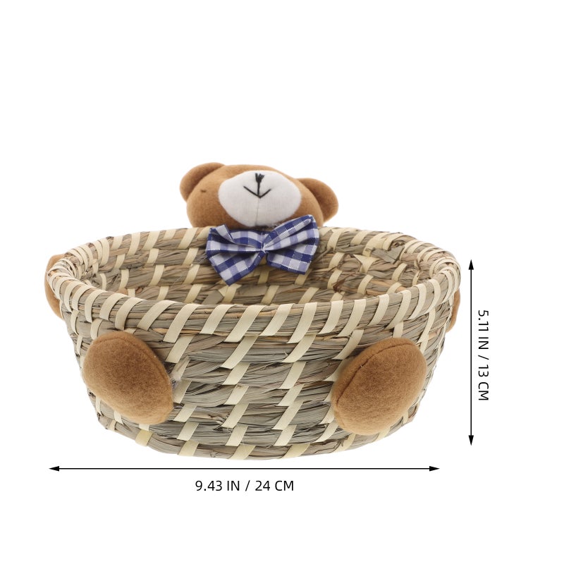 Cute Bear Storage Basket Woven Basket Rattan Storage Basket Bear Decorative Hampers Sundry Storage Basket for Toys Snacks Bread - Image 4