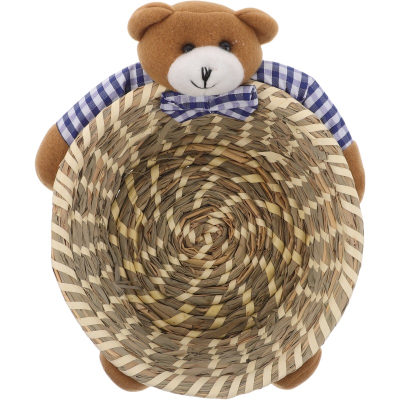 Cute Bear Storage Basket Woven Basket Rattan Storage Basket Bear Decorative Hampers Sundry Storage Basket for Toys Snacks Bread - Image 5