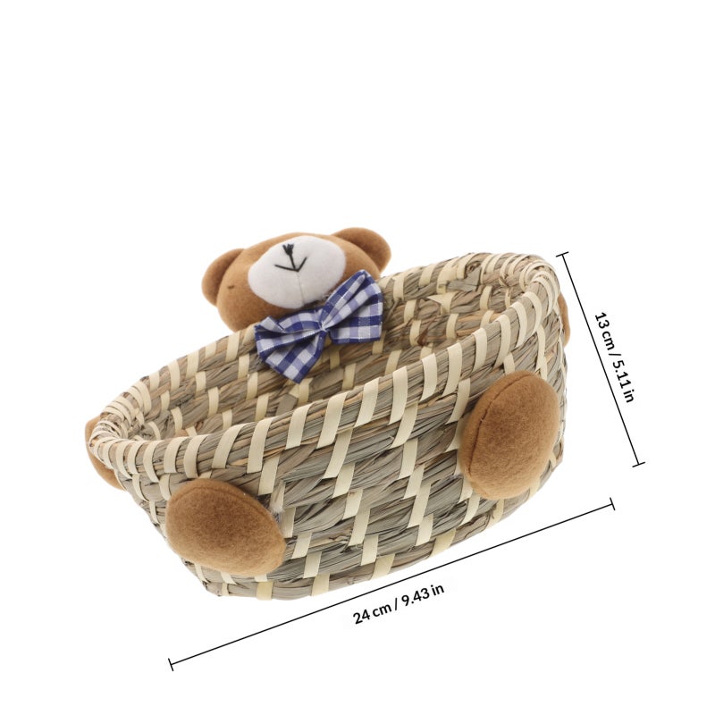 Cute Bear Storage Basket Woven Basket Rattan Storage Basket Bear Decorative Hampers Sundry Storage Basket for Toys Snacks Bread - Image 2