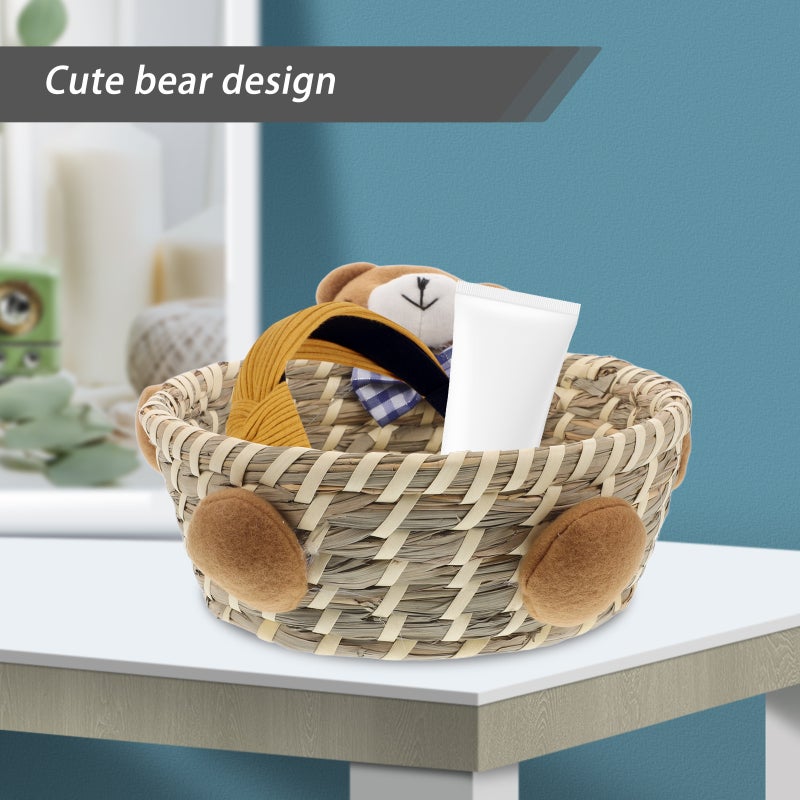 Cute Bear Storage Basket Woven Basket Rattan Storage Basket Bear Decorative Hampers Sundry Storage Basket for Toys Snacks Bread - Image 3