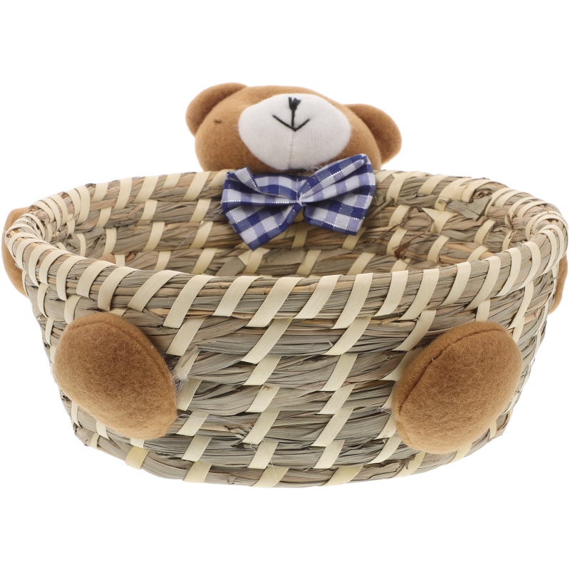 Cute Bear Storage Basket Woven Basket Rattan Storage Basket Bear Decorative Hampers Sundry Storage Basket for Toys Snacks Bread - Image 1