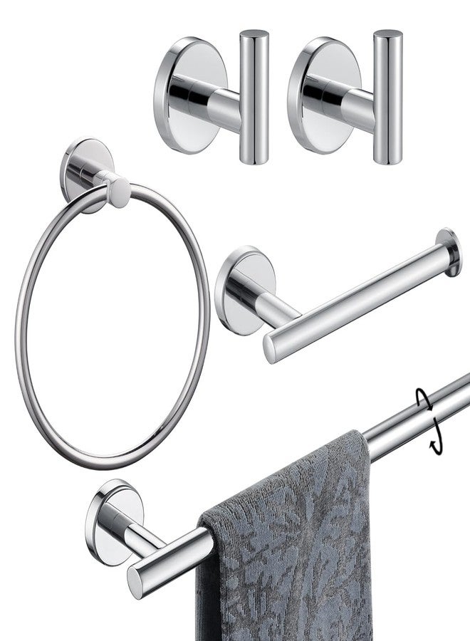JQK Bathroom Hardware Set Polished Steel, 5-Piece Bath Accessories Set Wall Mount Includes 24 in Towel Bar, Towel Ring, Toilet Paper Holder, 2 Towel Hooks, BAS125-CH - Image 1